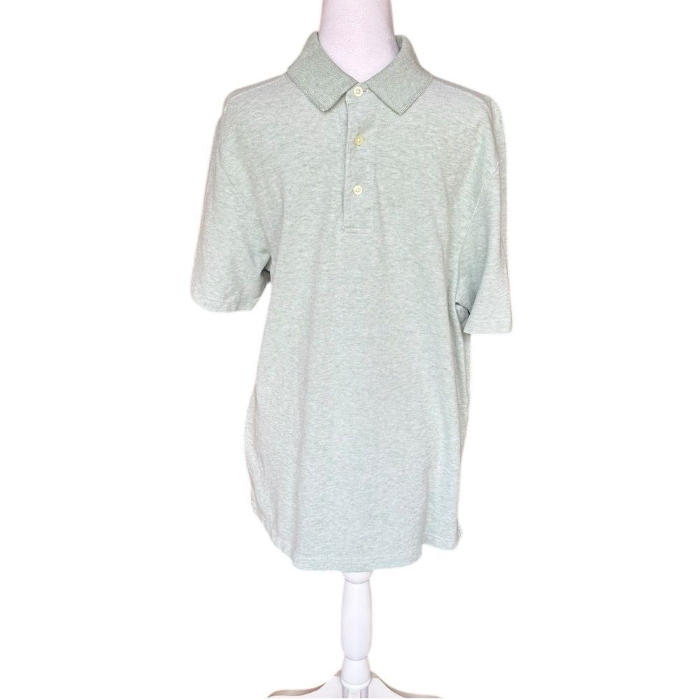LL Bean Linen Cotton Blend Polo Shirt Men Size Medium Mint Green